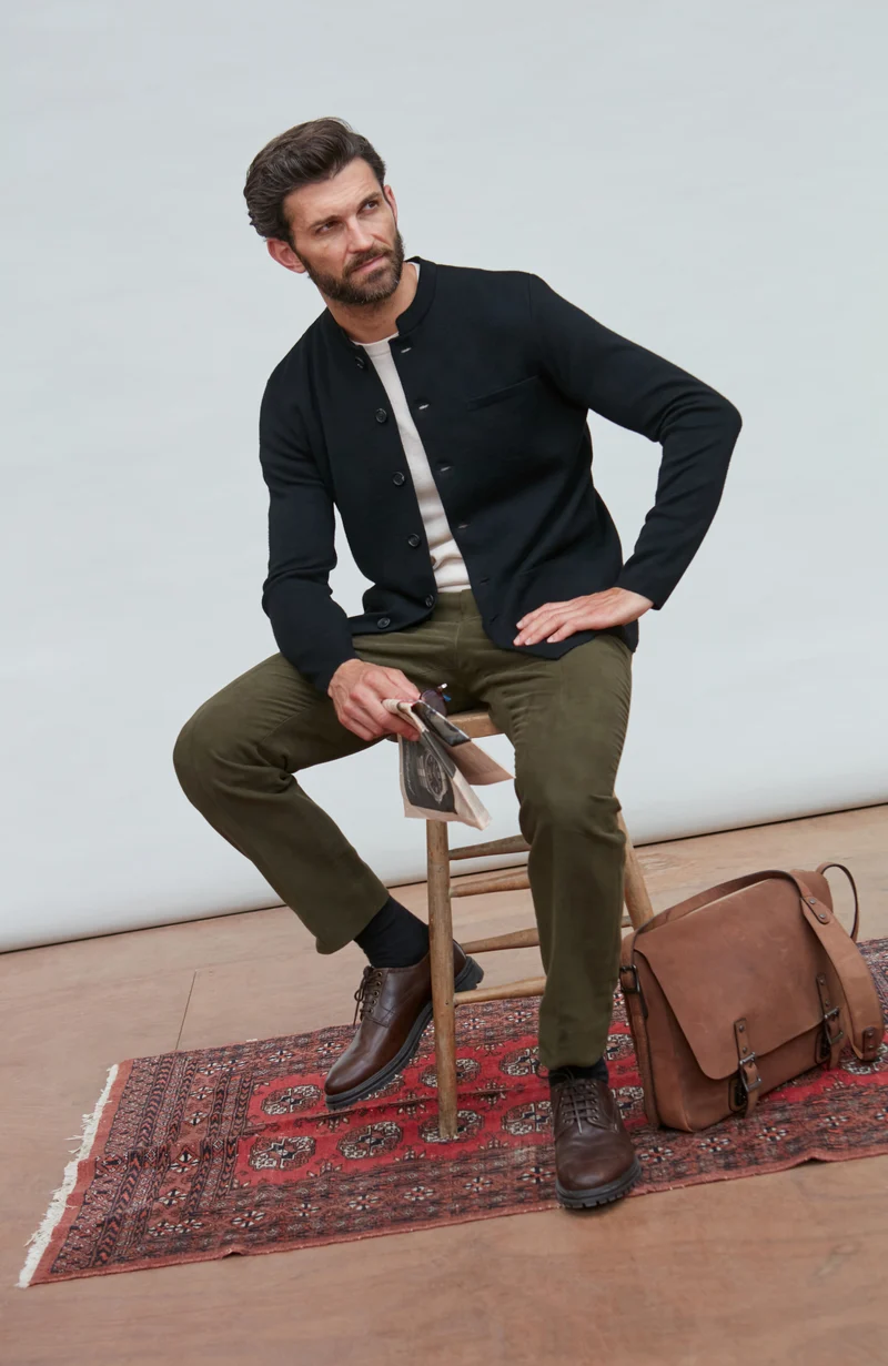 Mens Extra Fine Merino Wool Knitted Nehru Jacket