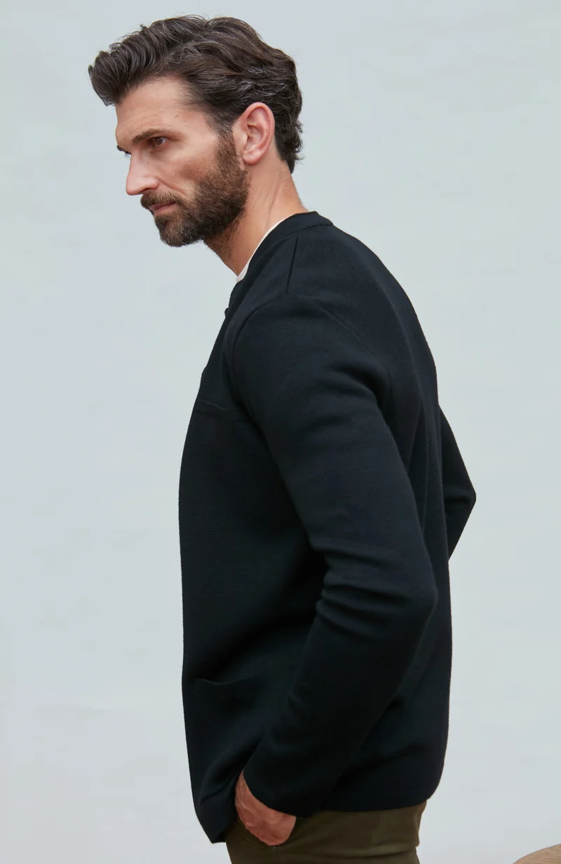 Mens Extra Fine Merino Wool Knitted Nehru Jacket