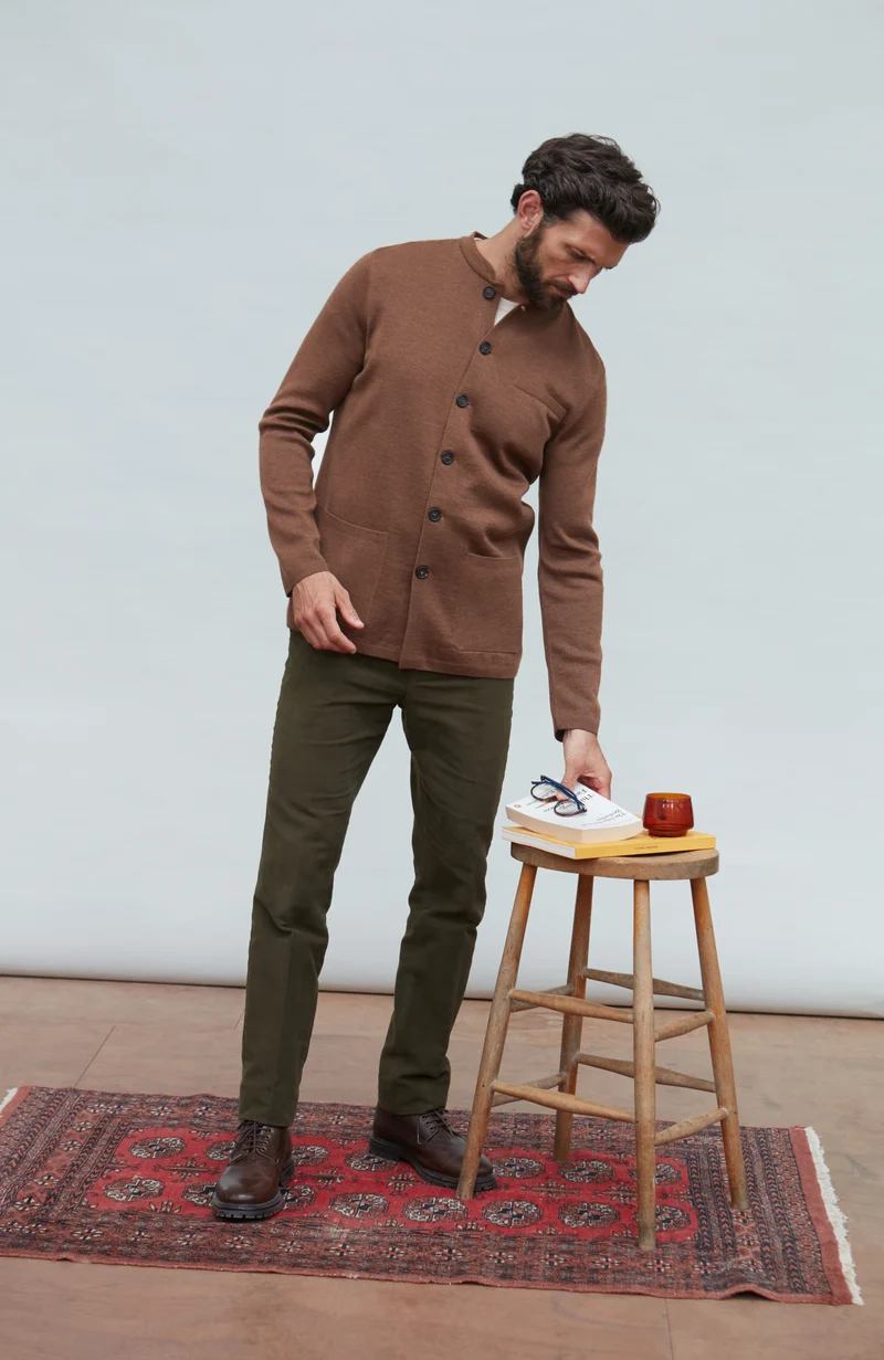 Mens Extra Fine Merino Wool Knitted Nehru Jacket