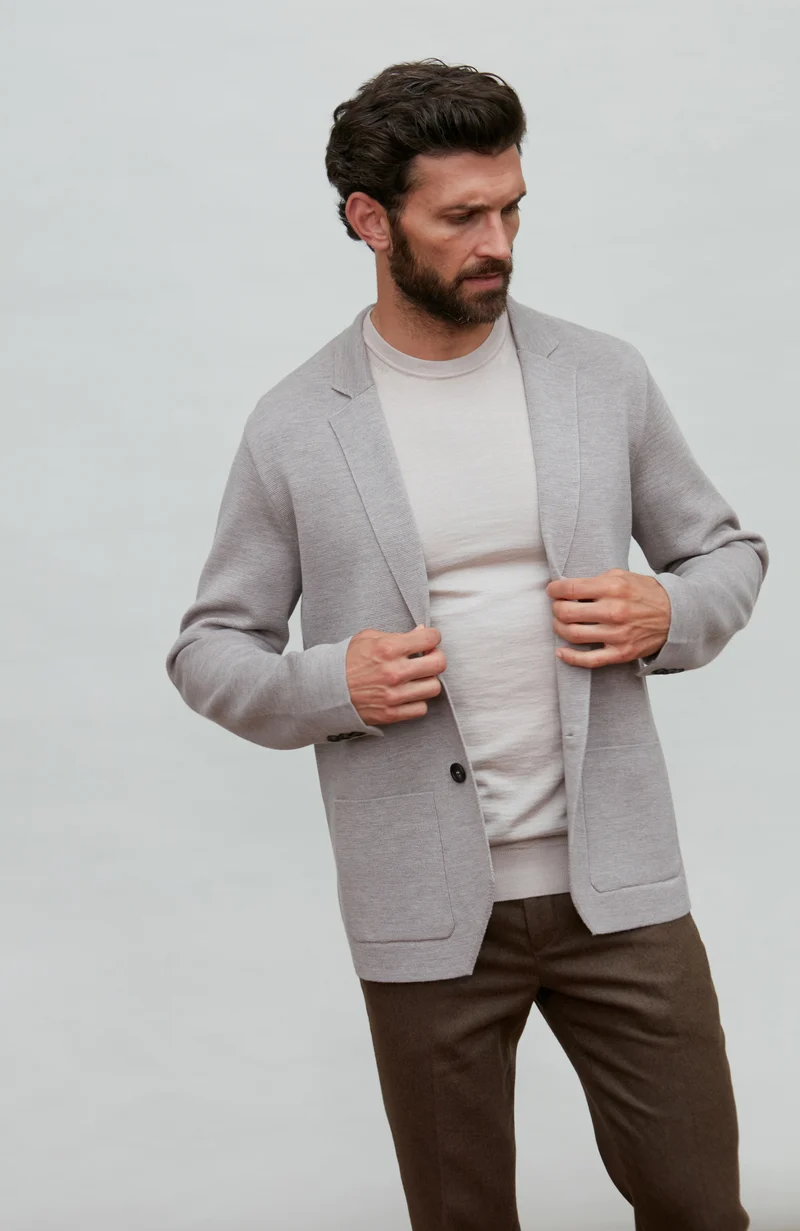 Mens Lightweight Extra Fine Merino Wool Knitted Blazer