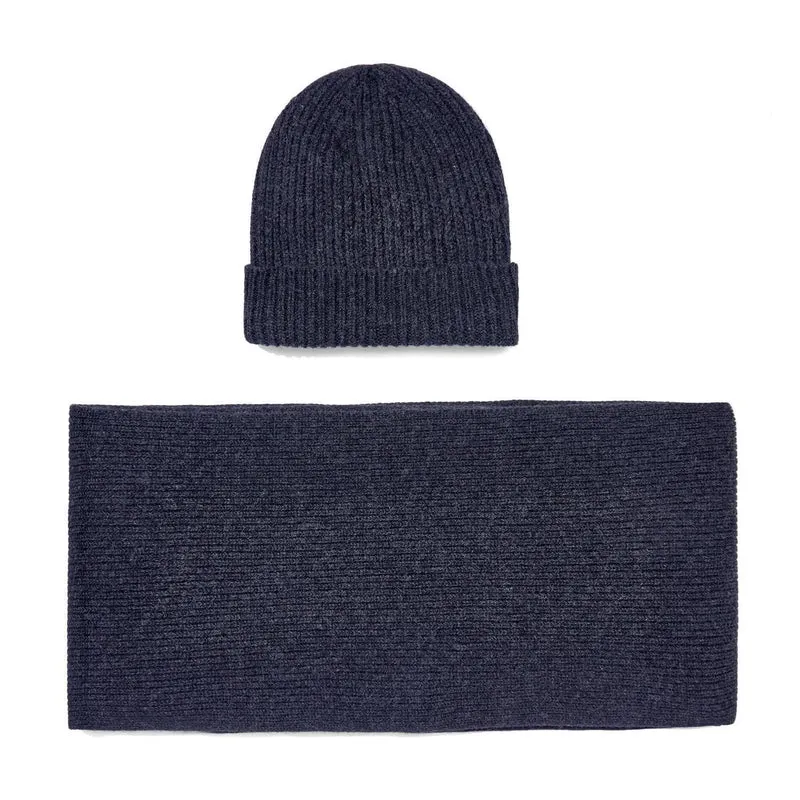 Geschenkset aus gerippter Mütze und Schal aus 100 % Kaschmir