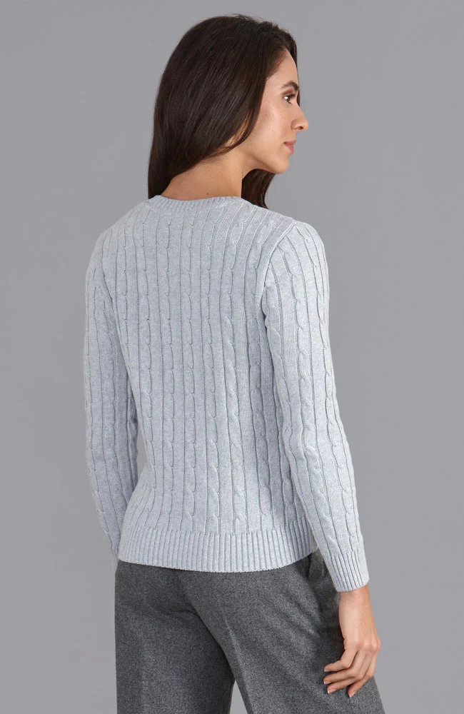 Damenpullover aus 100 % Baumwolle mit Rundhalsausschnitt und Zopfmuster