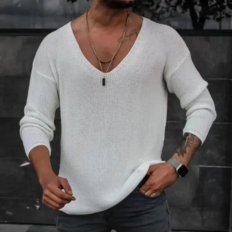 Herren Pullover mit V-Ausschnitt Sweatshirt Leichter Pulli Shirt Langarmshirt