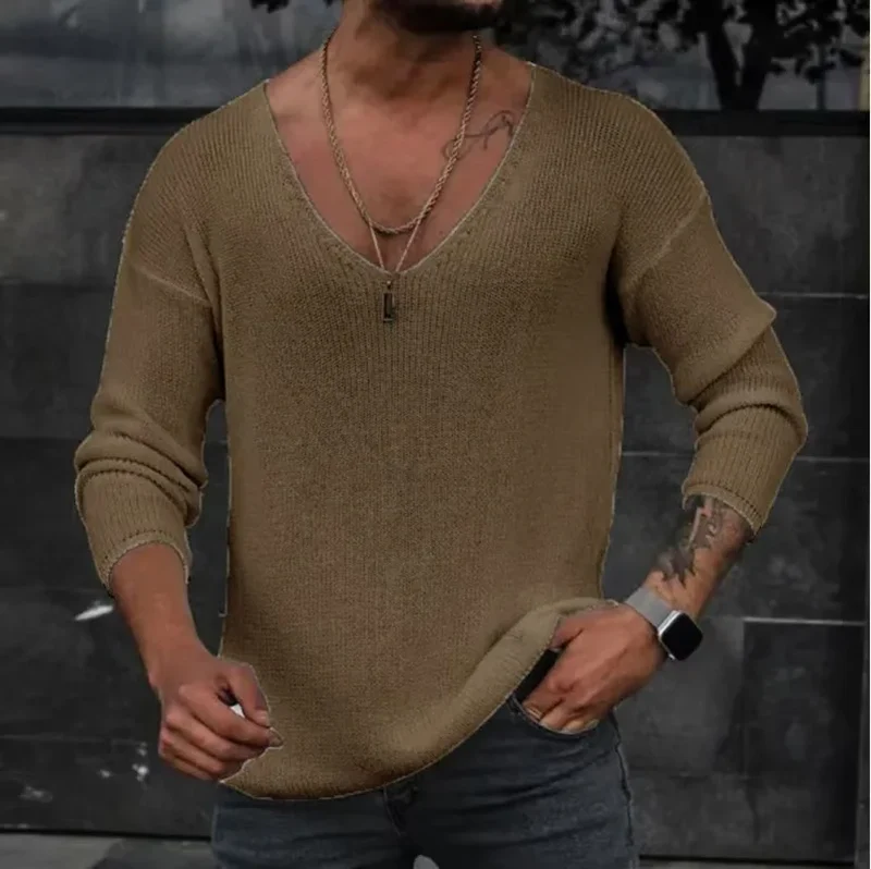 Herren Pullover mit V-Ausschnitt Sweatshirt Leichter Pulli Shirt Langarmshirt