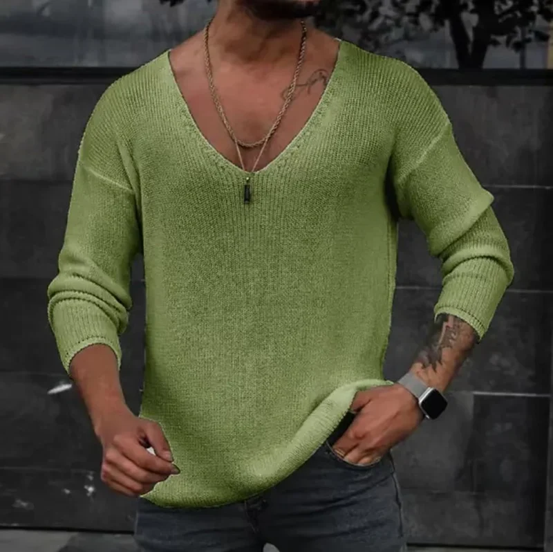 Herren Pullover mit V-Ausschnitt Sweatshirt Leichter Pulli Shirt Langarmshirt