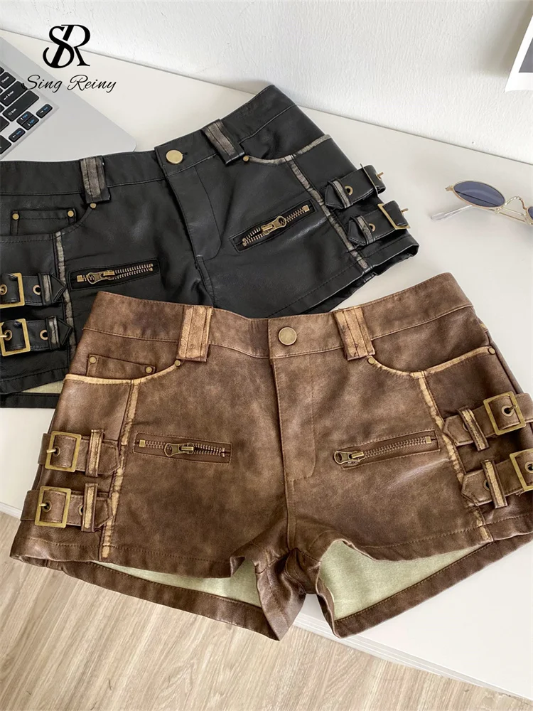 Damen Bermuda Shorts Hotpants Kurze Hose PU Leder Trendy Pants Clubwear