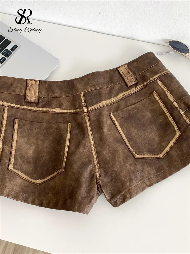 Damen Bermuda Shorts Hotpants Kurze Hose PU Leder Trendy Pants Clubwear