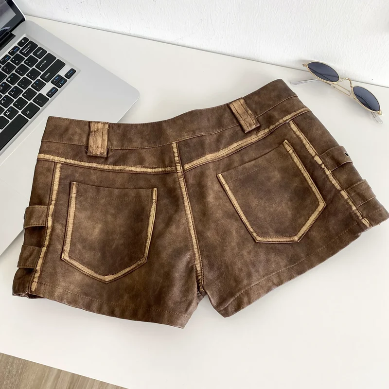 Damen Bermuda Shorts Hotpants Kurze Hose PU Leder Trendy Pants Clubwear