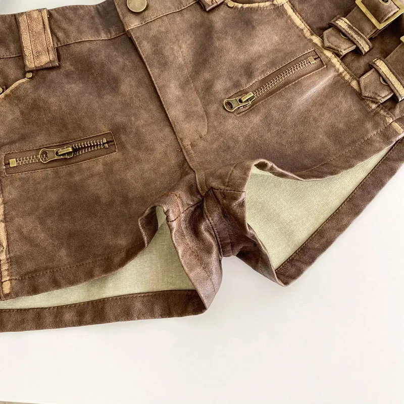 Damen Bermuda Shorts Hotpants Kurze Hose PU Leder Trendy Pants Clubwear
