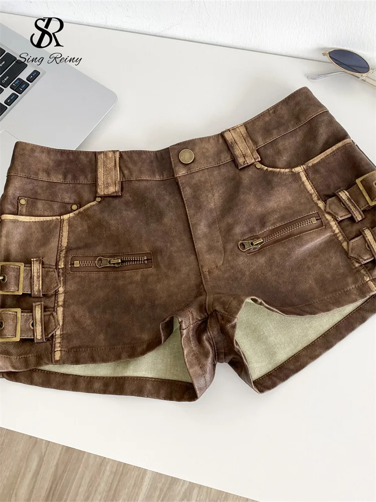 Damen Bermuda Shorts Hotpants Kurze Hose PU Leder Trendy Pants Clubwear