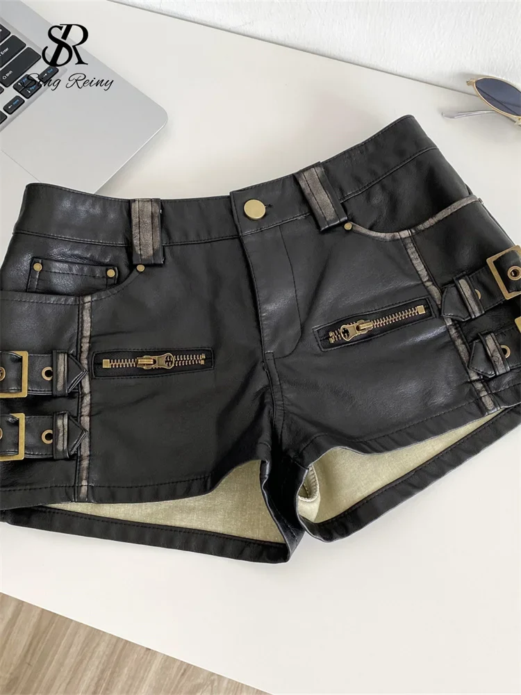 Damen Bermuda Shorts Hotpants Kurze Hose PU Leder Trendy Pants Clubwear