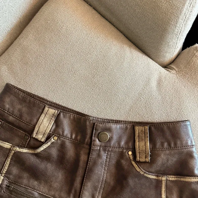 Damen Bermuda Shorts Hotpants Kurze Hose PU Leder Trendy Pants Clubwear