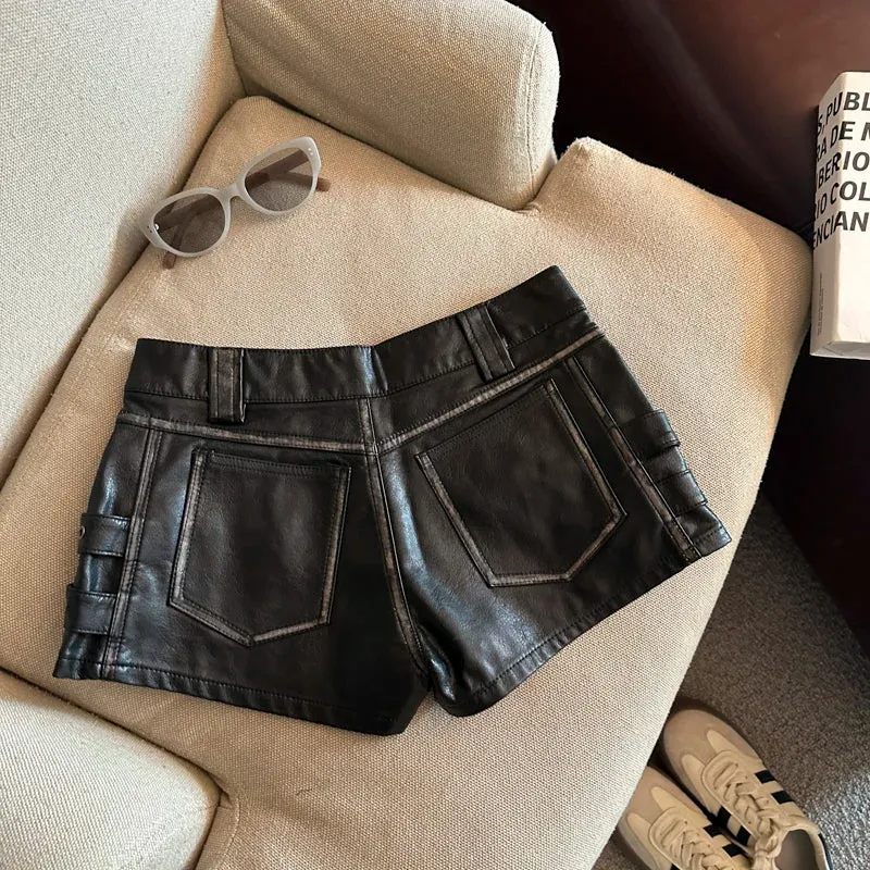 Damen Bermuda Shorts Hotpants Kurze Hose PU Leder Trendy Pants Clubwear