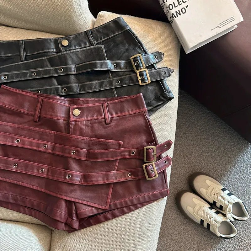 Damen Bermuda Shorts Hotpants Kurze Hose PU Leder Trendy Pants Clubwear