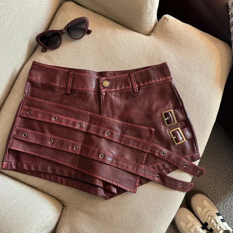 Damen Bermuda Shorts Hotpants Kurze Hose PU Leder Trendy Pants Clubwear