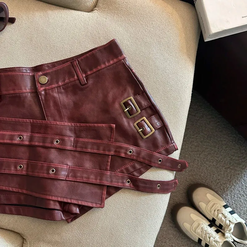 Damen Bermuda Shorts Hotpants Kurze Hose PU Leder Trendy Pants Clubwear