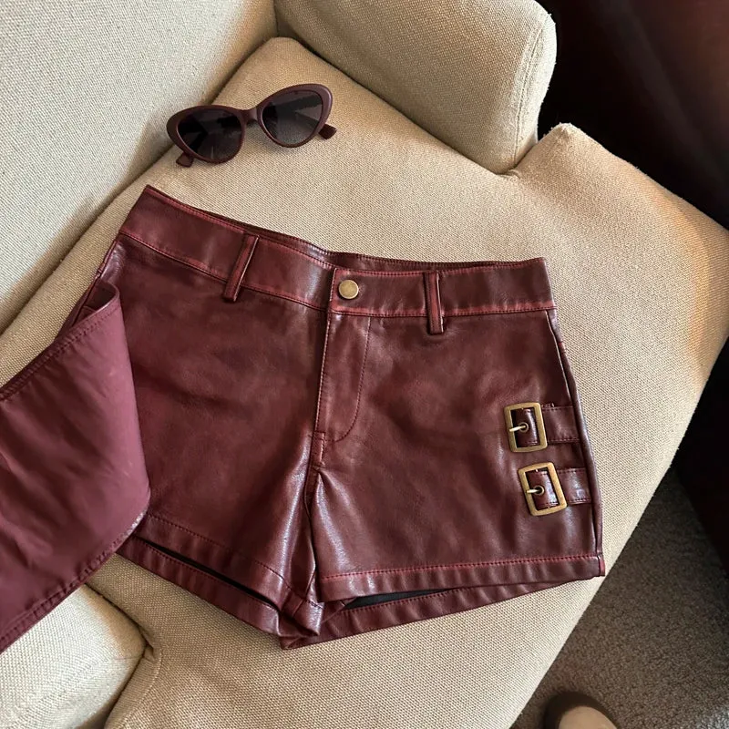 Damen Bermuda Shorts Hotpants Kurze Hose PU Leder Trendy Pants Clubwear