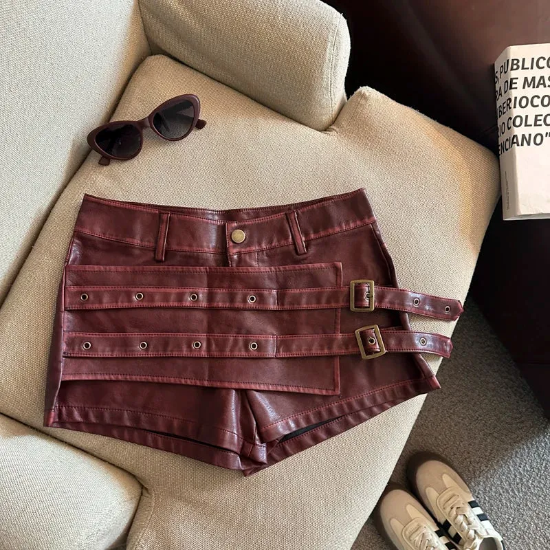 Damen Bermuda Shorts Hotpants Kurze Hose PU Leder Trendy Pants Clubwear