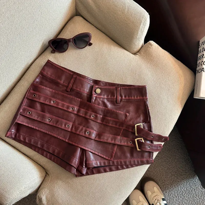 Damen Bermuda Shorts Hotpants Kurze Hose PU Leder Trendy Pants Clubwear
