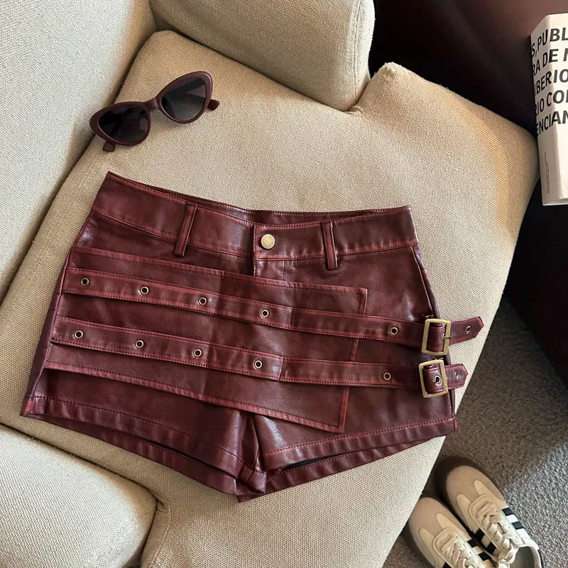 Damen Bermuda Shorts Hotpants Kurze Hose PU Leder Trendy Pants Clubwear
