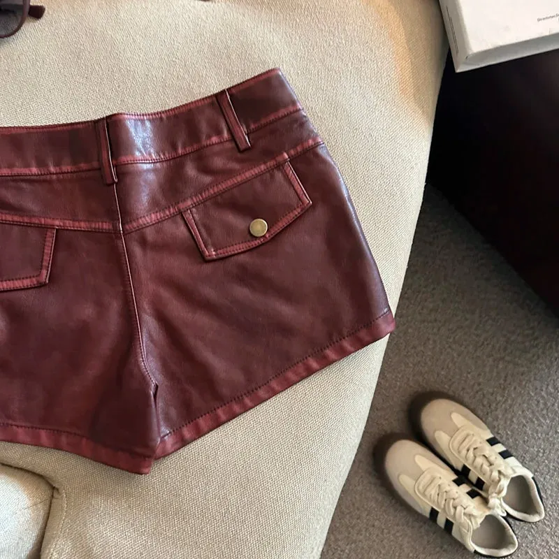 Damen Bermuda Shorts Hotpants Kurze Hose PU Leder Trendy Pants Clubwear