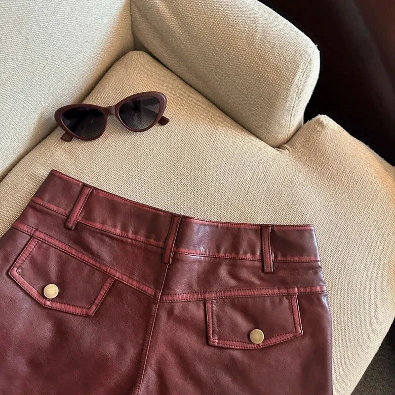 Damen Bermuda Shorts Hotpants Kurze Hose PU Leder Trendy Pants Clubwear