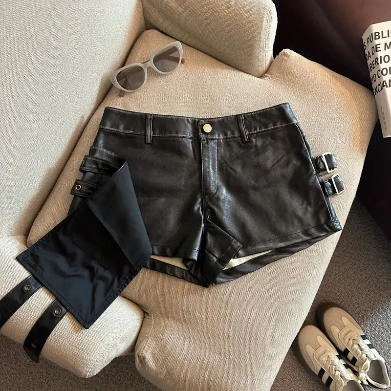 Damen Bermuda Shorts Hotpants Kurze Hose PU Leder Trendy Pants Clubwear