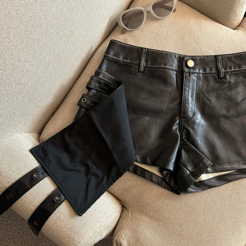 Damen Bermuda Shorts Hotpants Kurze Hose PU Leder Trendy Pants Clubwear