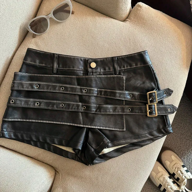 Damen Bermuda Shorts Hotpants Kurze Hose PU Leder Trendy Pants Clubwear