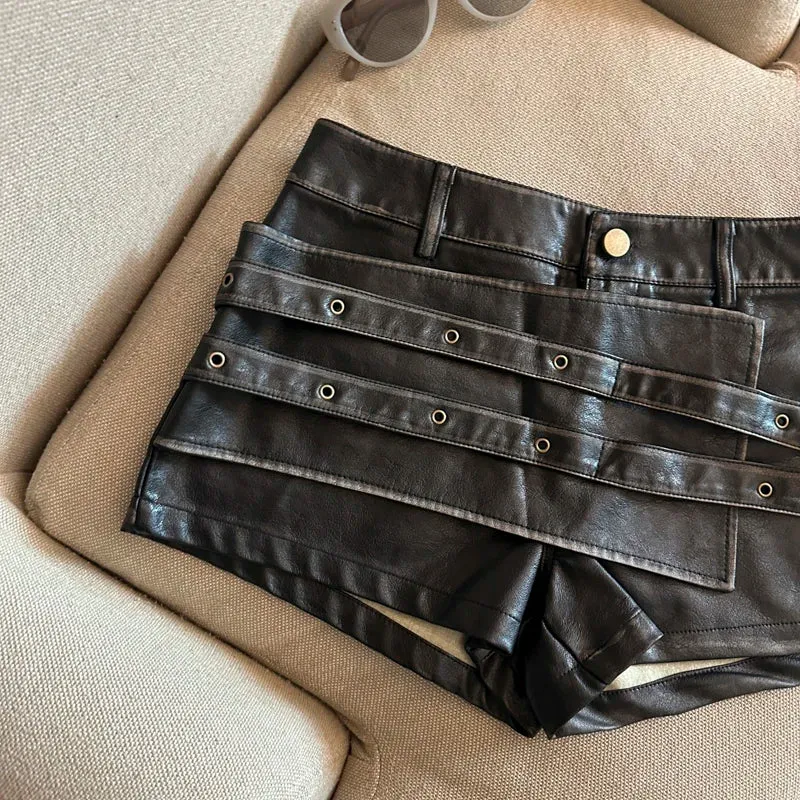 Damen Bermuda Shorts Hotpants Kurze Hose PU Leder Trendy Pants Clubwear