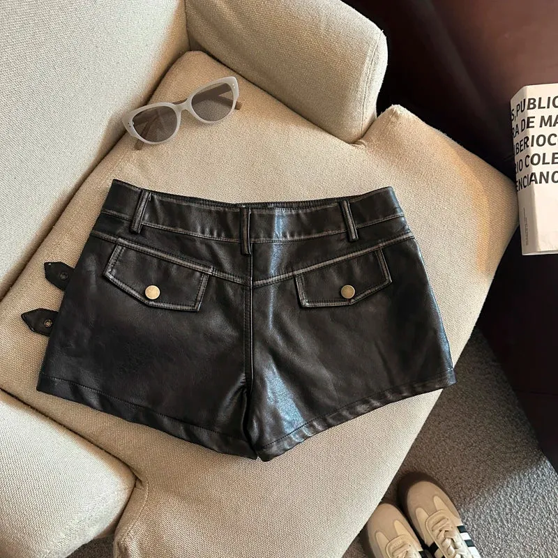 Damen Bermuda Shorts Hotpants Kurze Hose PU Leder Trendy Pants Clubwear