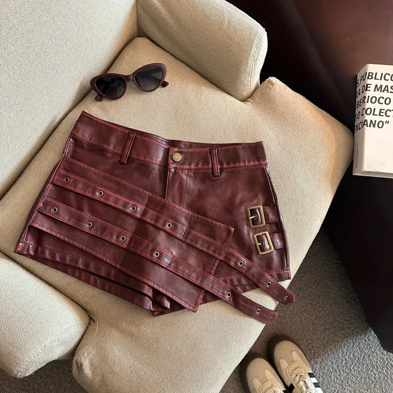 Damen Bermuda Shorts Hotpants Kurze Hose PU Leder Trendy Pants Clubwear