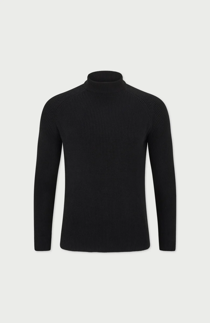 Mens Midweight Cotton Ribbed Mock Turtle Neck Jumper