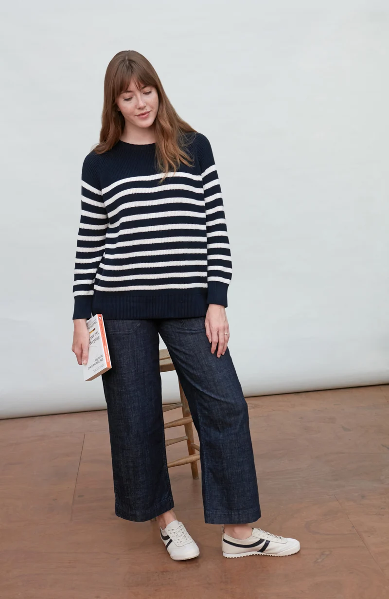 Gerippter bretonischer Damenpullover aus 100 % Baumwolle