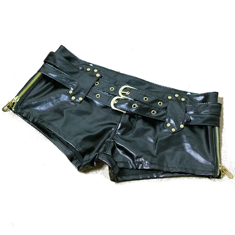 Damen Bermuda Shorts Hotpants Kurze Hose PU Leder Trendy Pants Clubwear