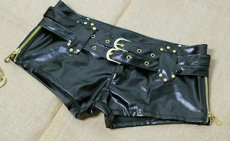Damen Bermuda Shorts Hotpants Kurze Hose PU Leder Trendy Pants Clubwear