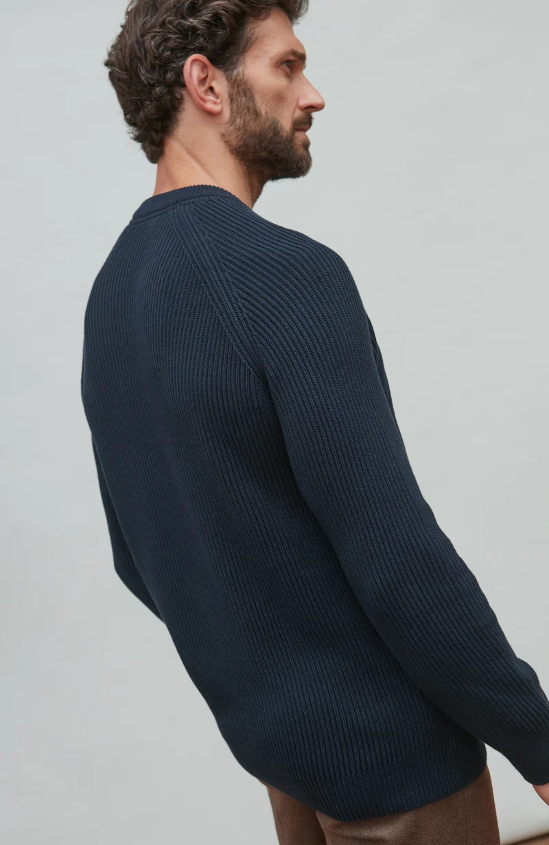 Mens Midweight Cotton Ribbed Crew Neck Jumper