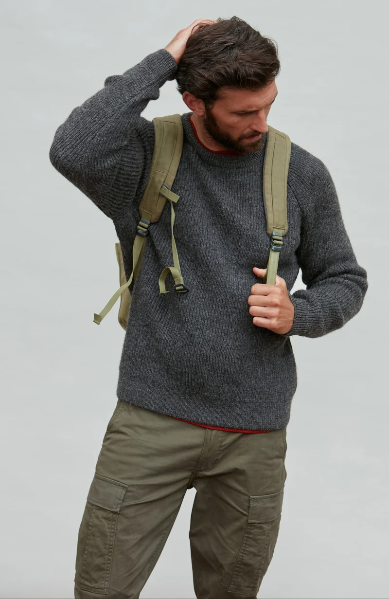 Mens Sheepsoft British Wool Fisherman Rib Knit Jumper
