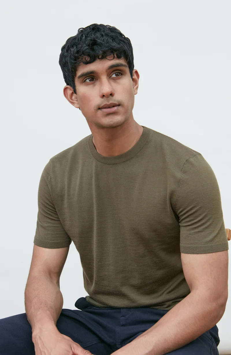 Mens Superfine Merino Wool Knitted T-Shirt