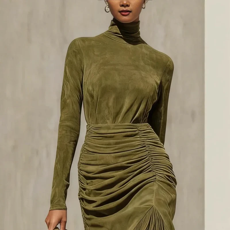 Damen Kleid Samtkleid mit Raffungen Partykleid Cocktail Abendkleid Sexy Clubwear