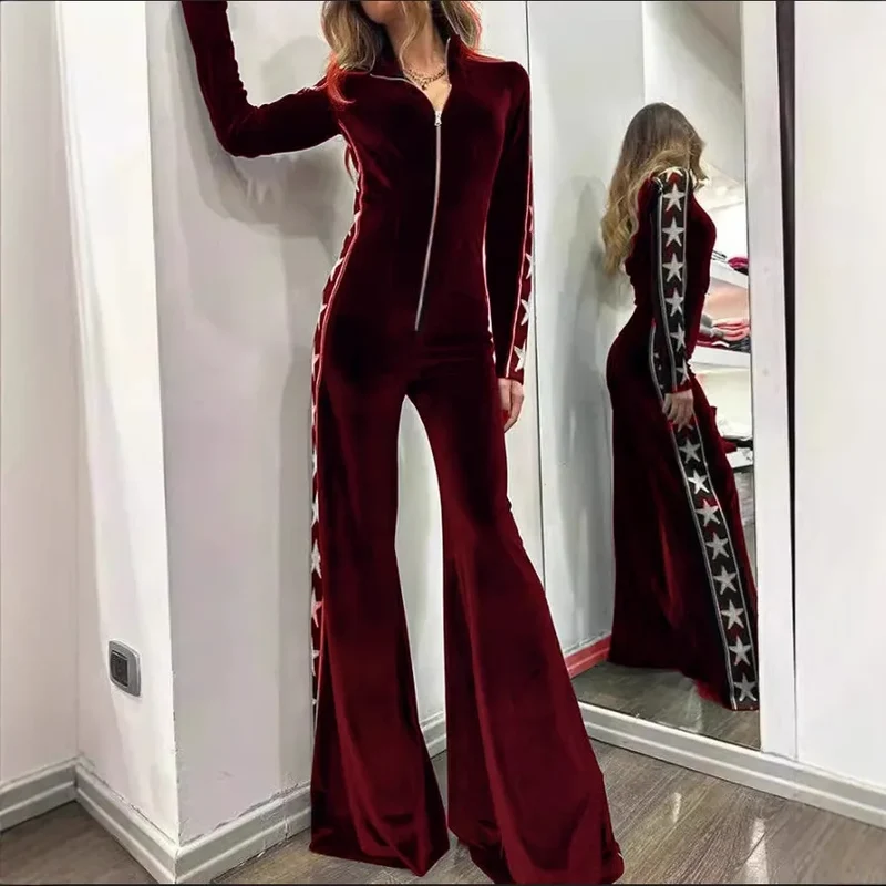Damen Fashion Hose Latzhose Schlaghose Flare Trägerhose Samt Overalls Jumpsuits