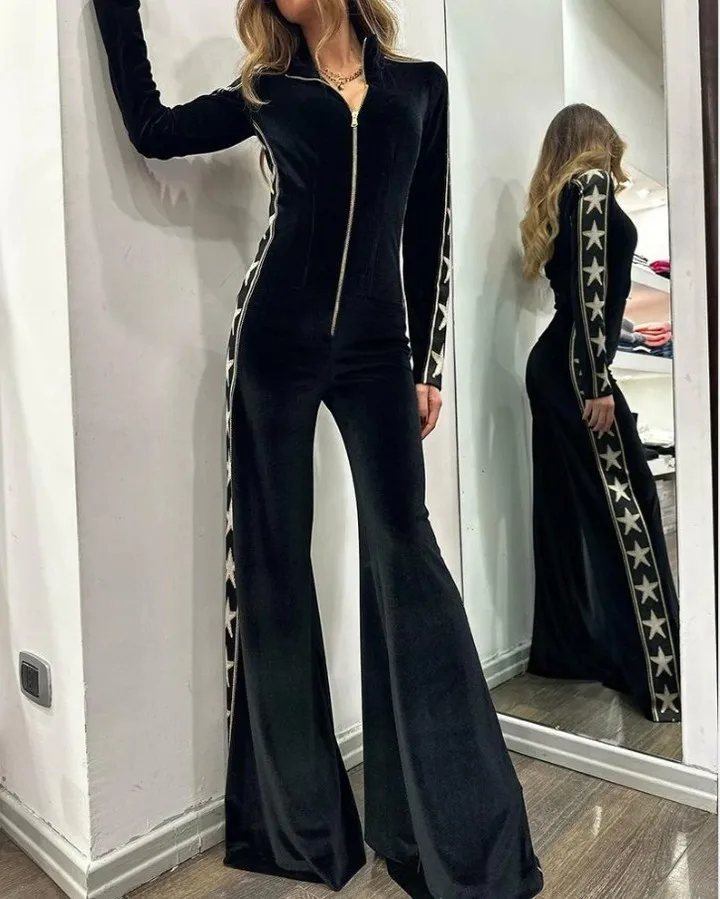 Damen Fashion Hose Latzhose Schlaghose Flare Trägerhose Samt Overalls Jumpsuits