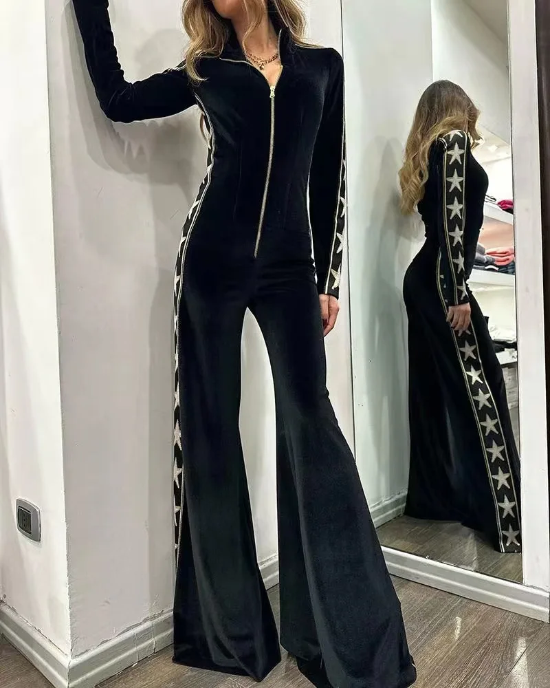 Damen Fashion Hose Latzhose Schlaghose Flare Trägerhose Samt Overalls Jumpsuits