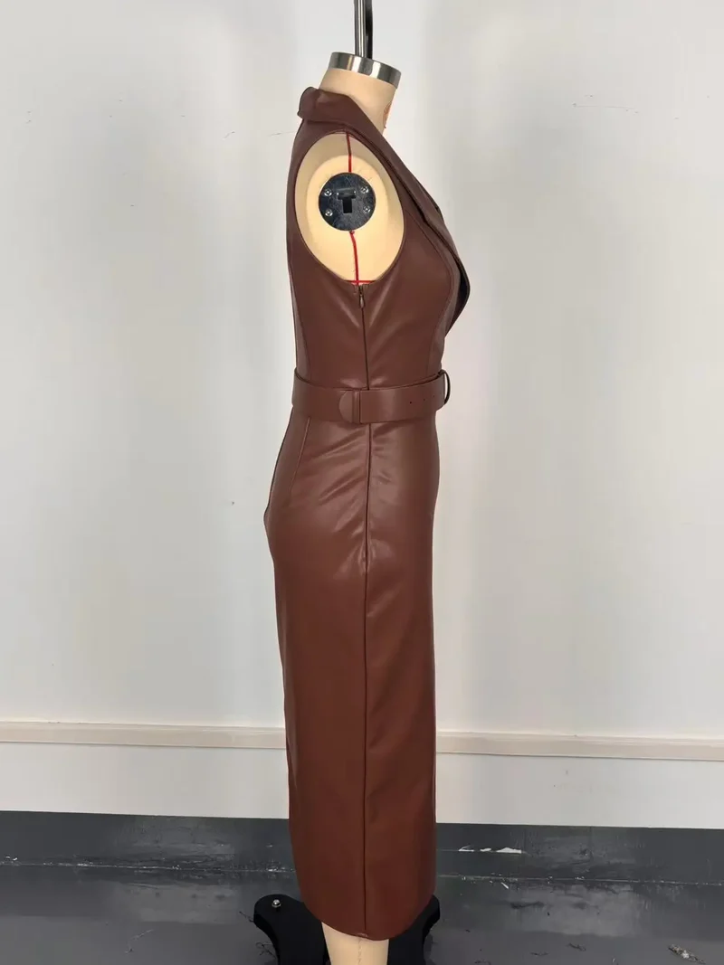 Damen Kleid PU Leder Partykleid Cocktail Abendkleid Sexy Clubwear Minikleid