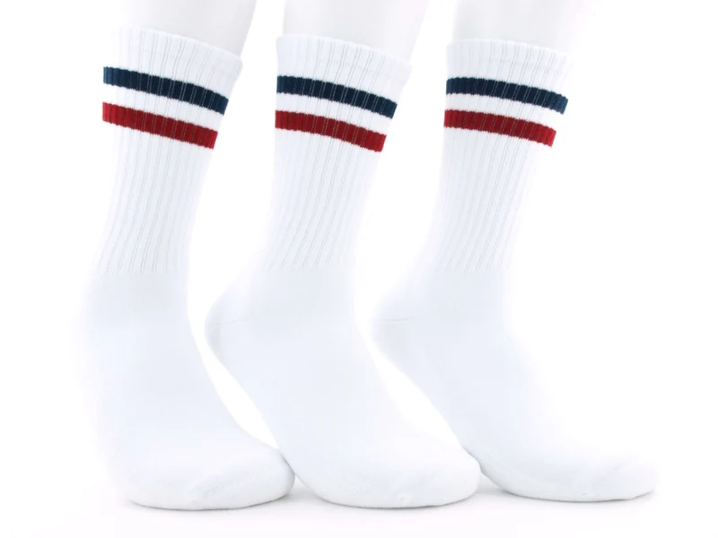 3 Paar Crew Socken weiß blau/rot