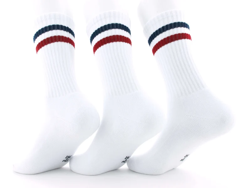 3 Paar Crew Socken weiß blau/rot