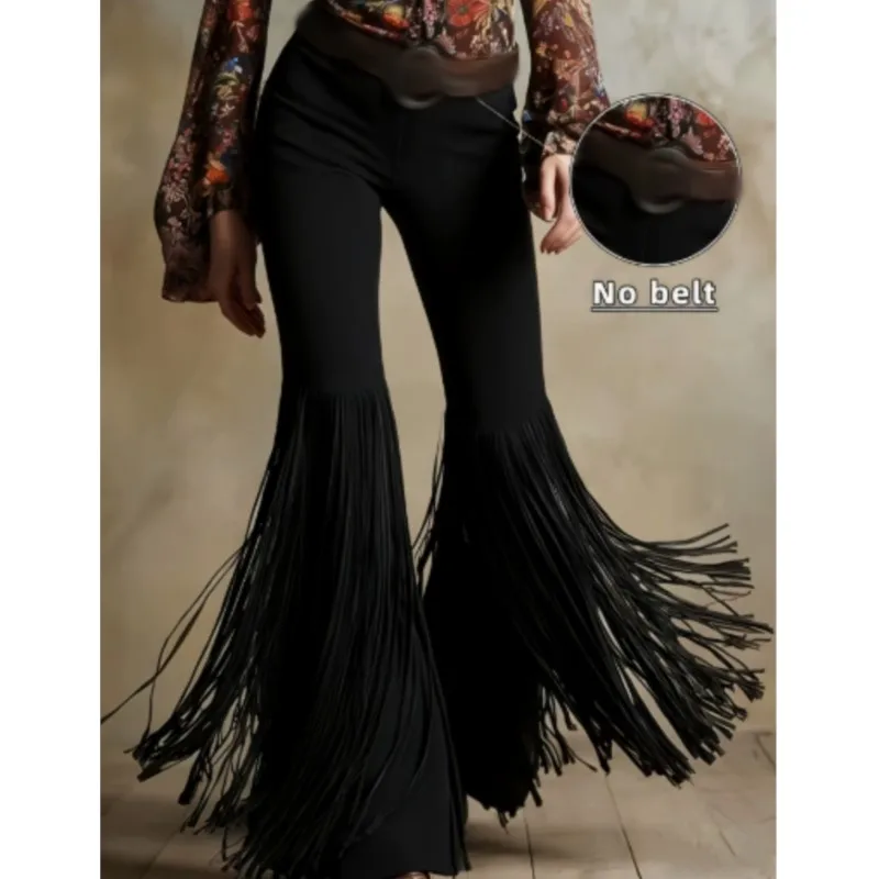 Sexy Damen Fashion Hose Kunst Lederhose Schlaghose Retro Western Flare Wildleder