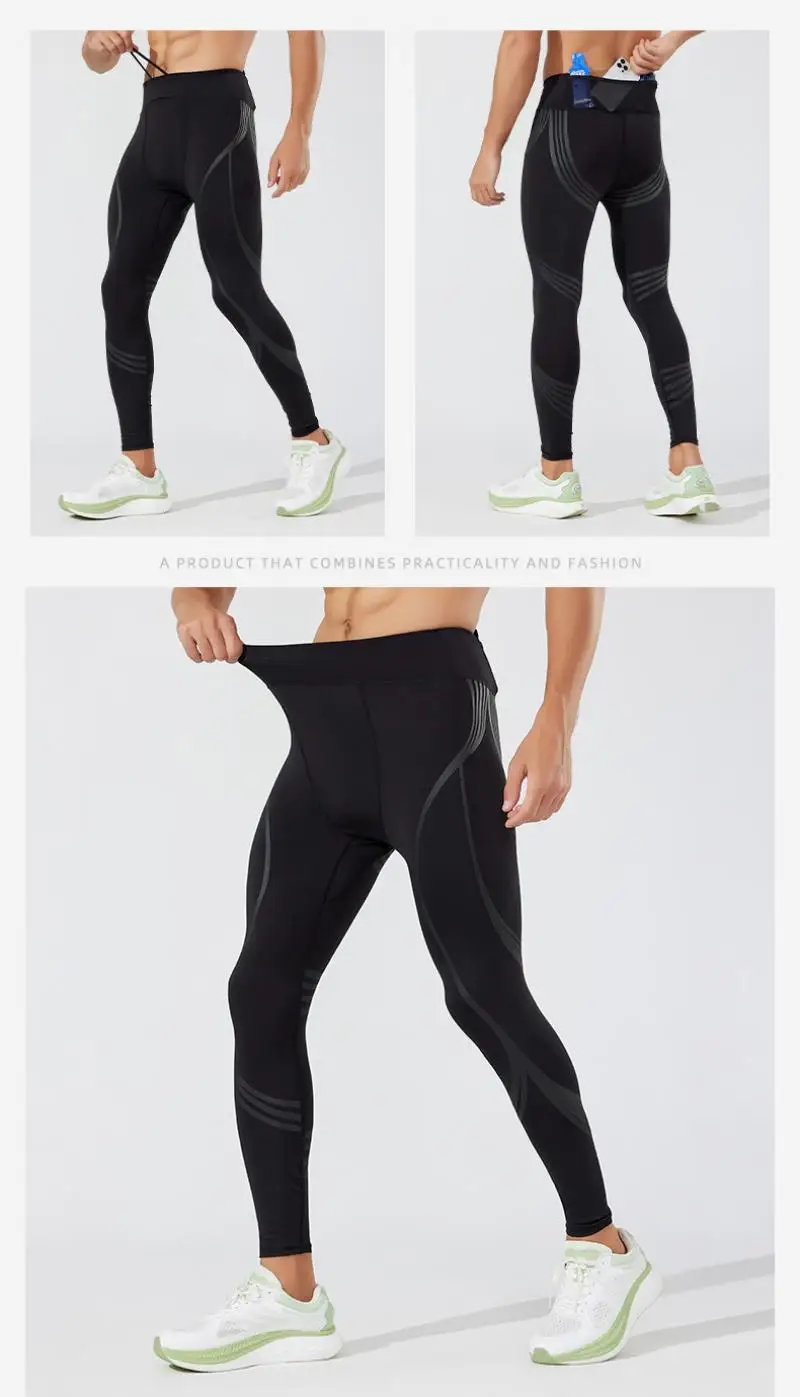 (S-2XL) Herren-Lauf-Kompressionsstrumpfhose, hochelastisch, schnell trocknend, Trainingshose mit Netztasche auf der Rückseite, Fitnessstudio, Training, enge Sporthose