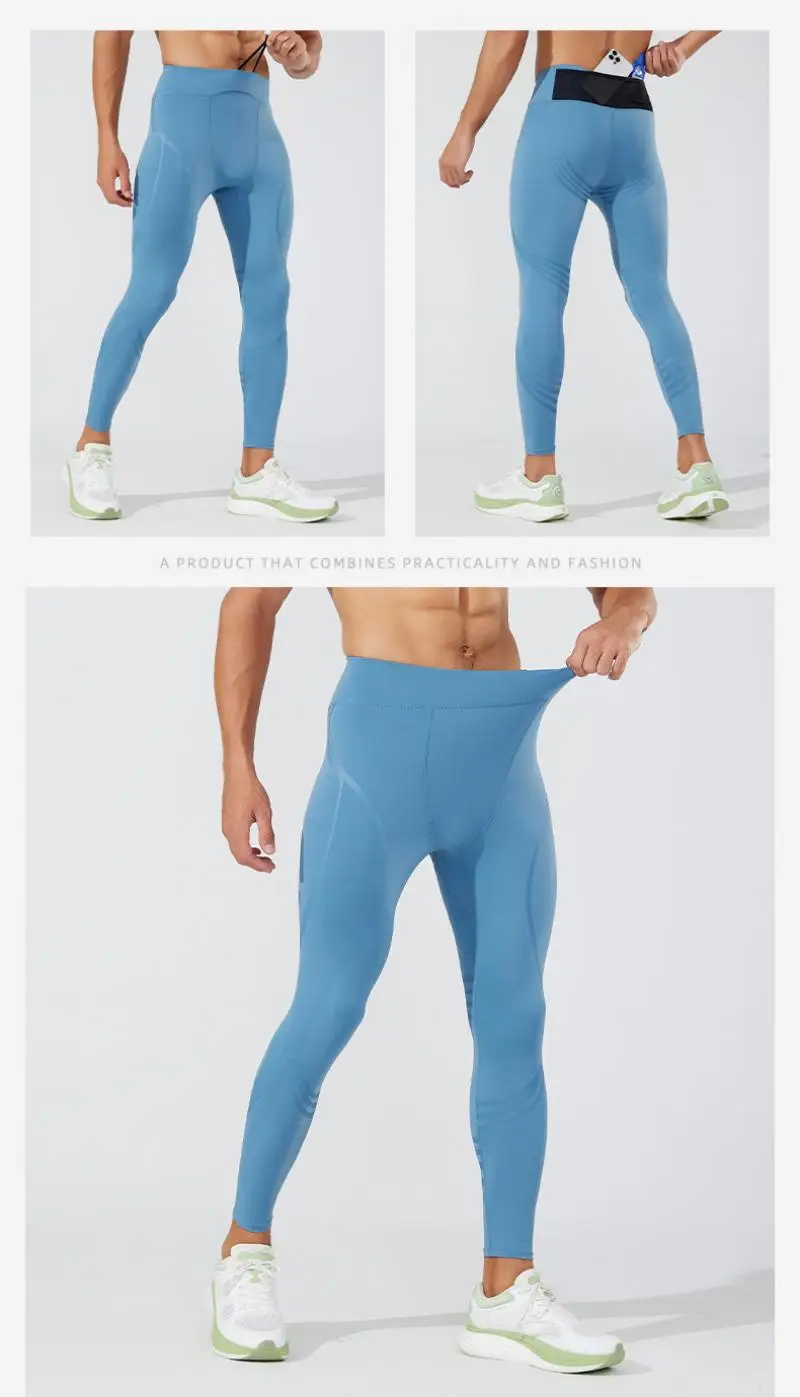 (S-2XL) Herren-Lauf-Kompressionsstrumpfhose, hochelastisch, schnell trocknend, Trainingshose mit Netztasche auf der Rückseite, Fitnessstudio, Training, enge Sporthose
