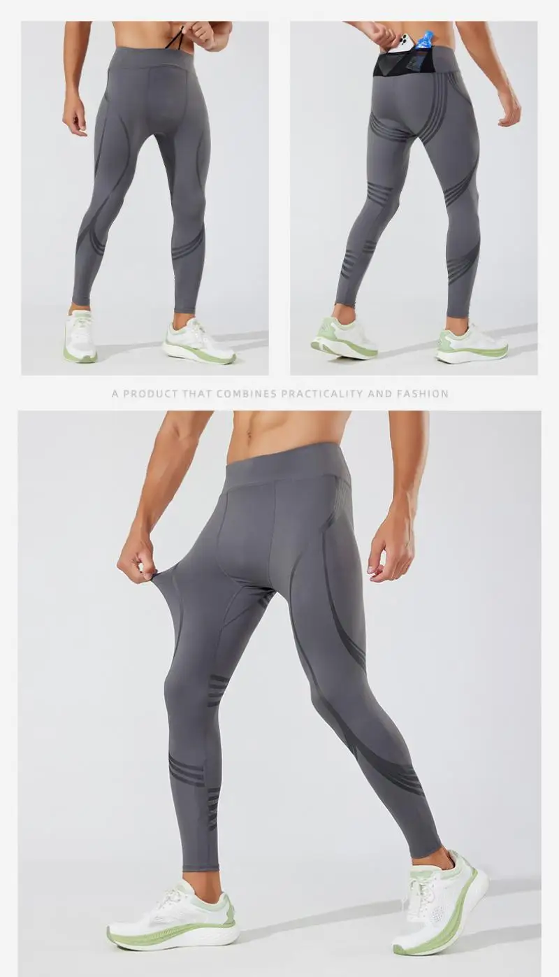 (S-2XL) Herren-Lauf-Kompressionsstrumpfhose, hochelastisch, schnell trocknend, Trainingshose mit Netztasche auf der Rückseite, Fitnessstudio, Training, enge Sporthose